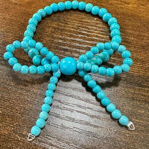 Handmade Ribbon Bow Beaded Stretch Bracelet in Turquoise, Southwestern Cowgirl,